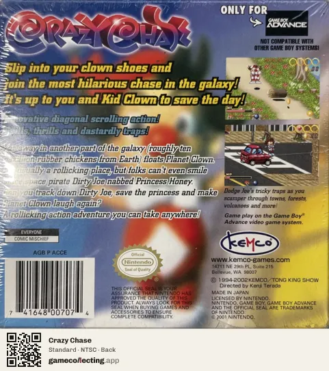 Crazy Chase Game Boy Advance, NTSC box back