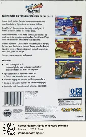 Street Fighter Alpha: Warriors' Dreams Sega Saturn, NTSC box back