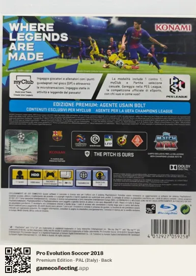 Pro Evolution Soccer 2018 PlayStation 3, Italy box back