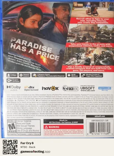 Far Cry 6 PlayStation 5, NTSC box back