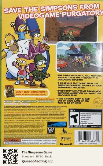 The Simpsons Game Xbox 360, NTSC box back