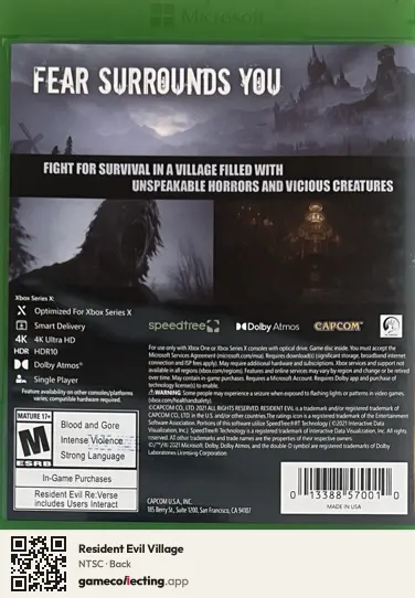 Resident Evil Village Xbox One, NTSC box back
