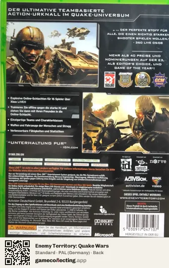 Enemy Territory: Quake Wars Xbox 360, Germany box back