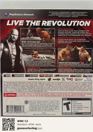 WWE '13 PlayStation 3, NTSC box back