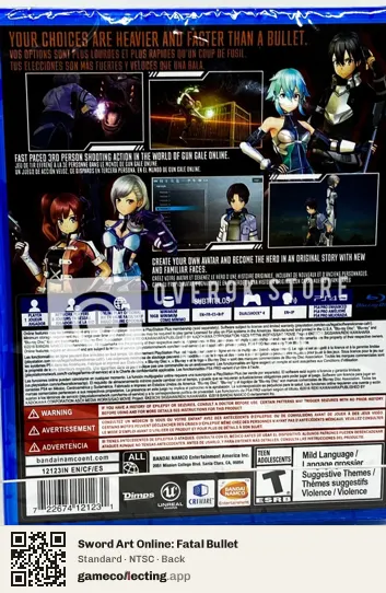 Sword Art Online: Fatal Bullet PlayStation 4, NTSC box back