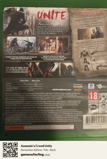 Assassin's Creed Unity Xbox One, PAL box back