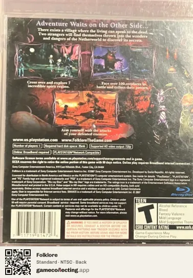 Folklore PlayStation 3, NTSC box back