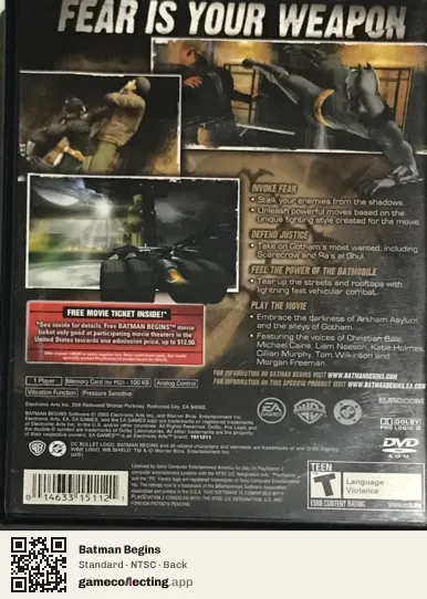 Batman Begins PlayStation 2, NTSC box back