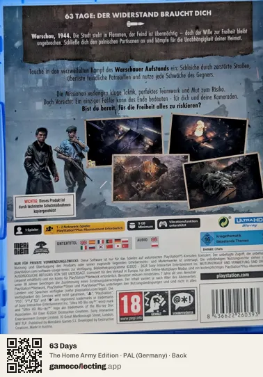 63 Days PlayStation 5, Germany box back