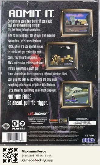 Maximum Force Sega Saturn, NTSC box back