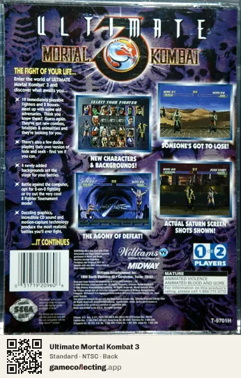 Ultimate Mortal Kombat 3 Sega Saturn, NTSC box back