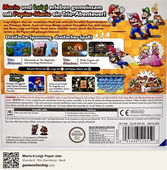 Mario & Luigi: Paper Jam Nintendo 3DS, Germany box back