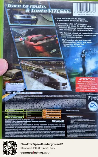Need for Speed Underground 2 Xbox, France box back