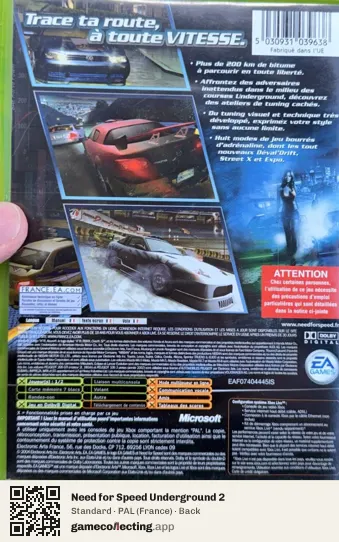 Need for Speed Underground 2 Xbox, France box back