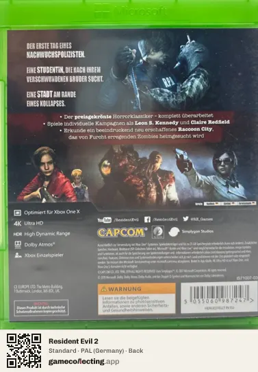 Resident Evil 2 Xbox One, Germany box back
