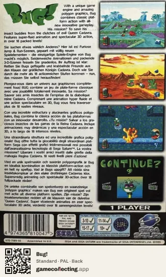 Bug! Sega Saturn, PAL box back