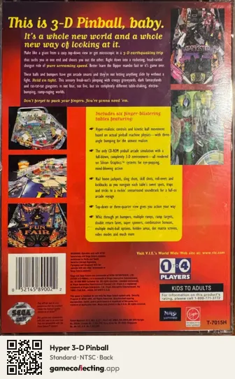 Hyper 3-D Pinball Sega Saturn, NTSC box back