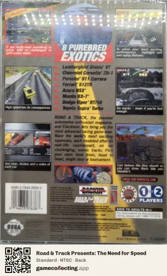 Road & Track Presents: The Need for Speed Sega Saturn, NTSC box back