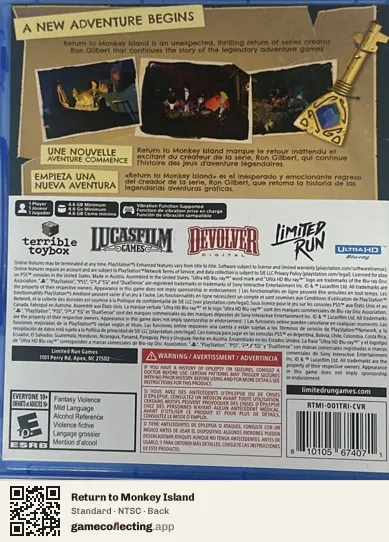 Return to Monkey Island PlayStation 5, NTSC box back