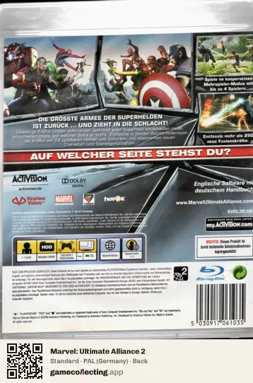 Marvel: Ultimate Alliance 2 PlayStation 3, Germany box back