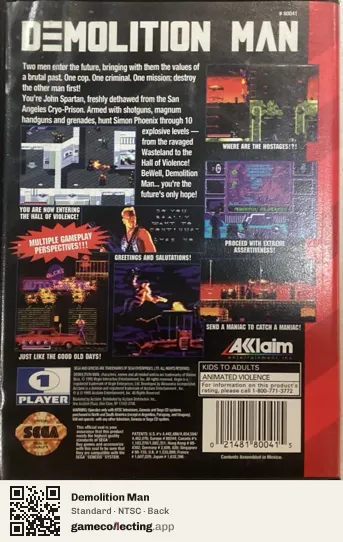 Demolition Man Sega Mega Drive / Genesis, NTSC box back