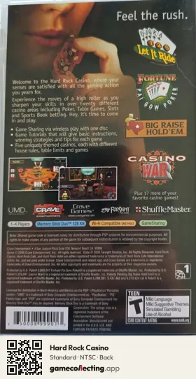 Hard Rock Casino PlayStation Portable, NTSC box back