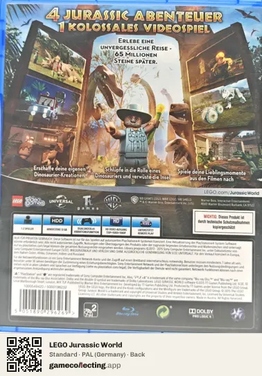 LEGO Jurassic World PlayStation 4, Germany box back