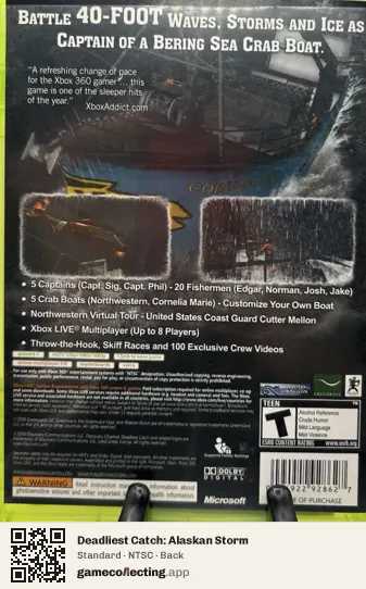 Deadliest Catch: Alaskan Storm Xbox 360, NTSC box back