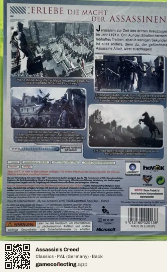 Assassin's Creed Xbox 360, Germany box back