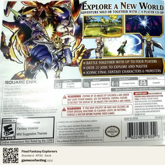 Final Fantasy Explorers Nintendo 3DS, NTSC box back