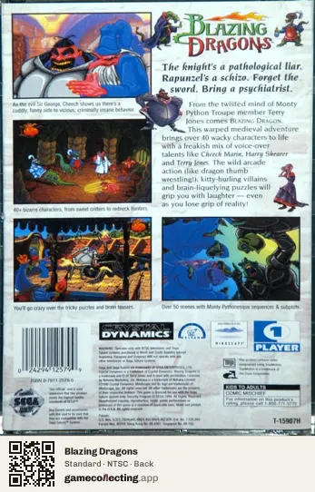 Blazing Dragons Sega Saturn, NTSC box back