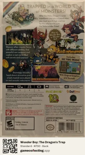 Wonder Boy: The Dragon's Trap Nintendo Switch, NTSC box back
