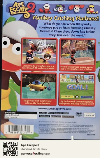Ape Escape 2 PlayStation 2, NTSC box back