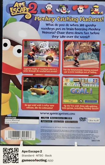 Ape Escape 2 PlayStation 2, NTSC box back