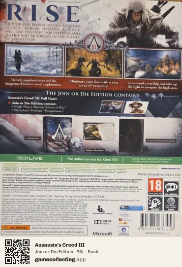 Assassin's Creed III Xbox 360, PAL box back