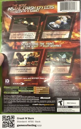 Crash 'N' Burn Xbox, NTSC box back