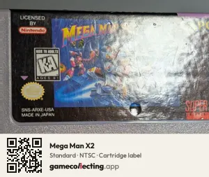 Mega Man X2 Super Nintendo Entertainment System, NTSC cartridge label