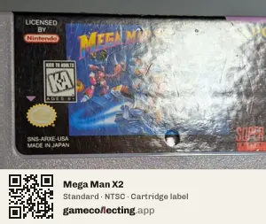 Mega Man X2 Super Nintendo Entertainment System, NTSC cartridge label