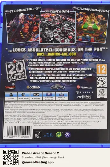 Pinball Arcade Season 2 PlayStation 4, Germany box back