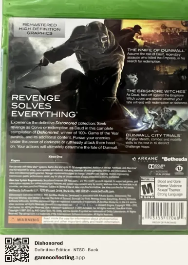 Dishonored Xbox One, NTSC box back