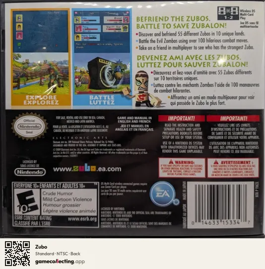 Zubo Nintendo DS, NTSC box back