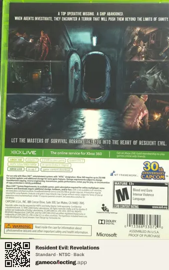 Resident Evil: Revelations Xbox 360, NTSC box back