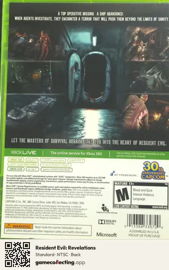 Resident Evil: Revelations Xbox 360, NTSC box back