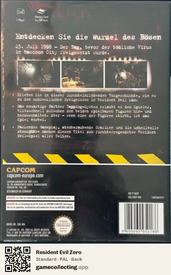 Resident Evil Zero Nintendo GameCube, PAL box back