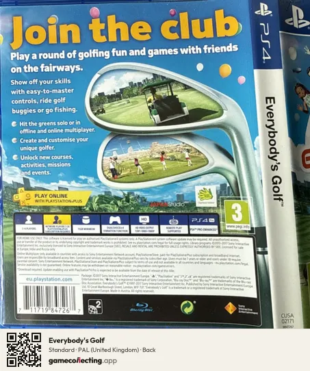 Everybody's Golf PlayStation 4, United Kingdom box back
