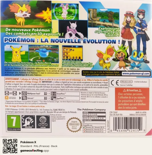 Pokémon X Nintendo 3DS, France box back