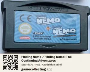 Finding Nemo / Finding Nemo: The Continuing Adventures Game Boy Advance, PAL cartridge label