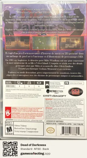 Dead of Darkness Nintendo Switch, NTSC box back