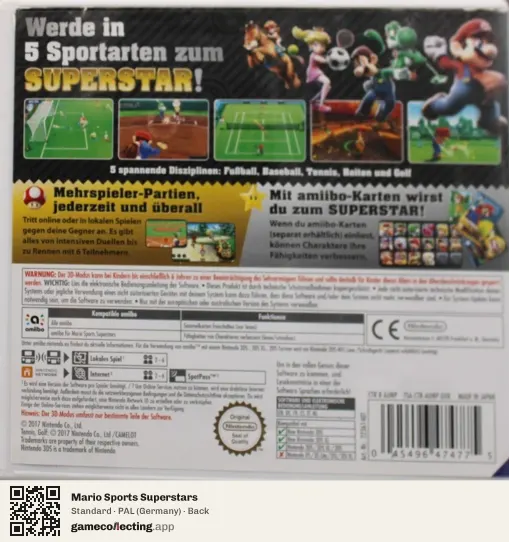 Mario Sports Superstars Nintendo 3DS, Germany box back