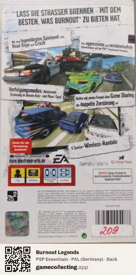 Burnout Legends PlayStation Portable, Germany box back